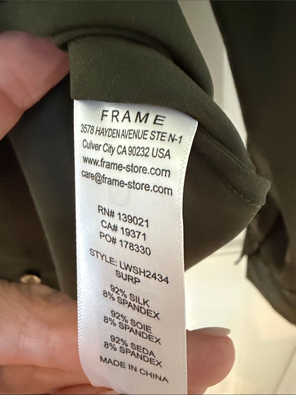 Frame Olive Satin-Look Button Shirt - Picture 3 of 3
